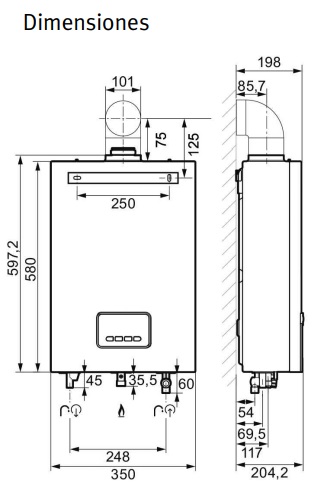 Medidas del calentador de agua OPALIATHERM bajo NOx - SAUNIER DUVAL